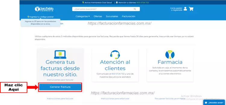 web de facturación farmacia san pablo