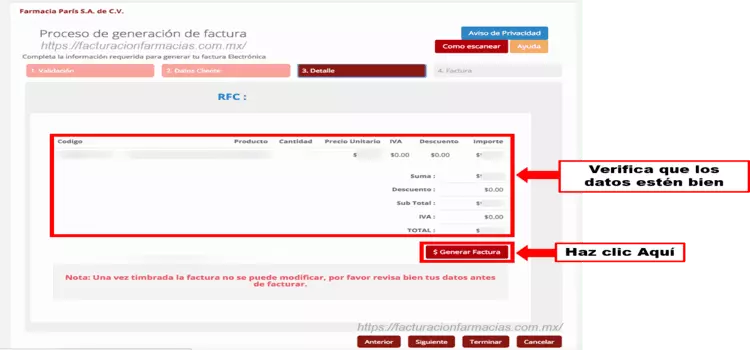 facturacion en farmacia paris 5